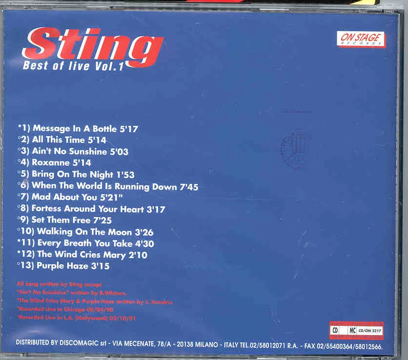 Sting / The Police - Best Of Live Vol. 1 ( On Stage Recs )