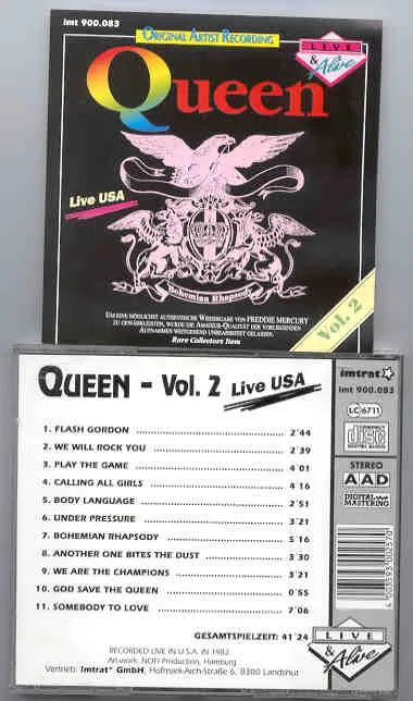 Queen – Live In USA Vol. 2 bootleg CD cover