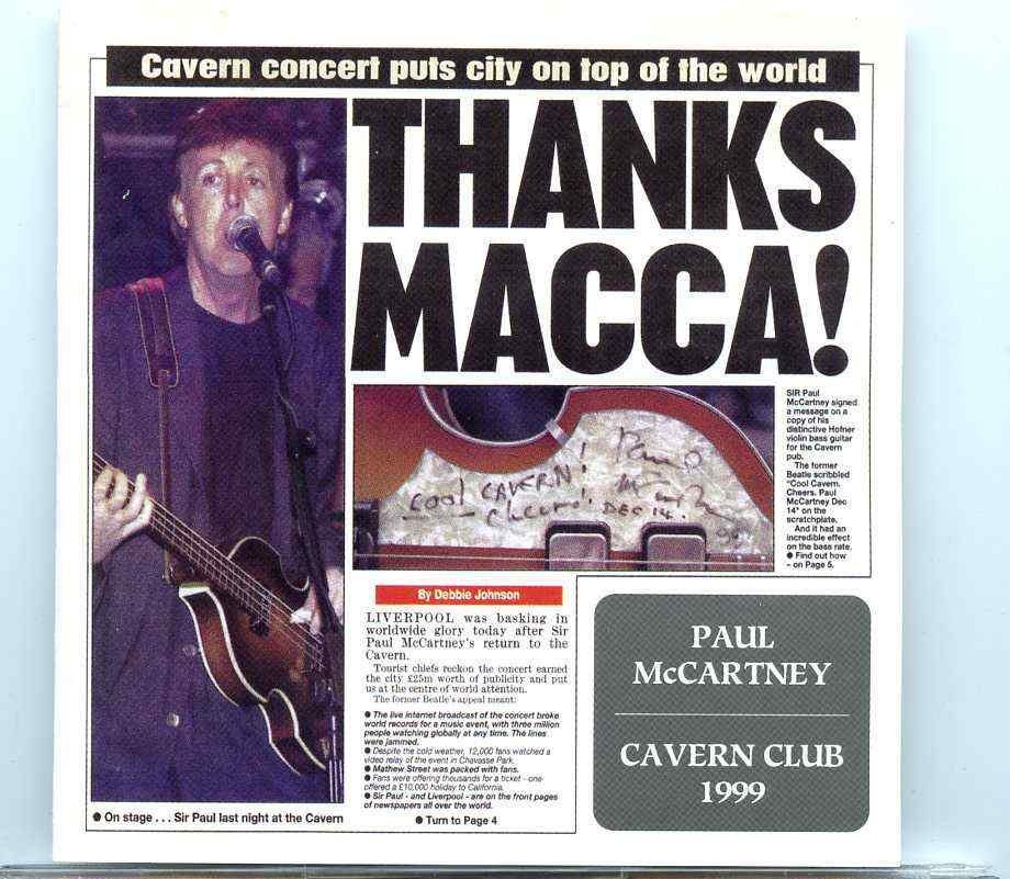 Paul McCartney- Thanks Macca ! ( Fire Power ) ( Live at The Cavern Club , December 14th , 1999 ) front cover Paul McCartney- Thanks Macca ! ( Fire Power ) ( Live at The Cavern Club , December 14th , 1999 ) front cover