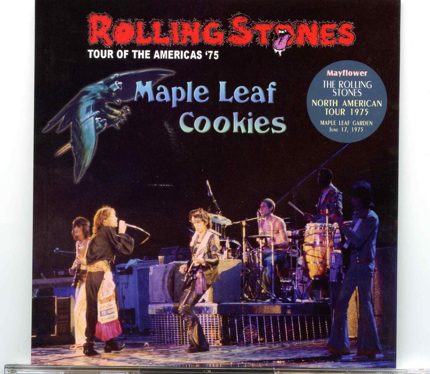 Rolling Stones – Maple Leaf Cookies ( 2 CD SET ) ( Maple Leaf Gardens, Toronto, Canada,June 17th, 1975 ) ( MAYFLOWER ) front cover Rolling Stones - Maple Leaf Cookies ( 2 CD SET ) ( Maple Leaf Gardens, Toronto, Canada,June 17th, 1975 ) ( MAYFLOWER ) front cover