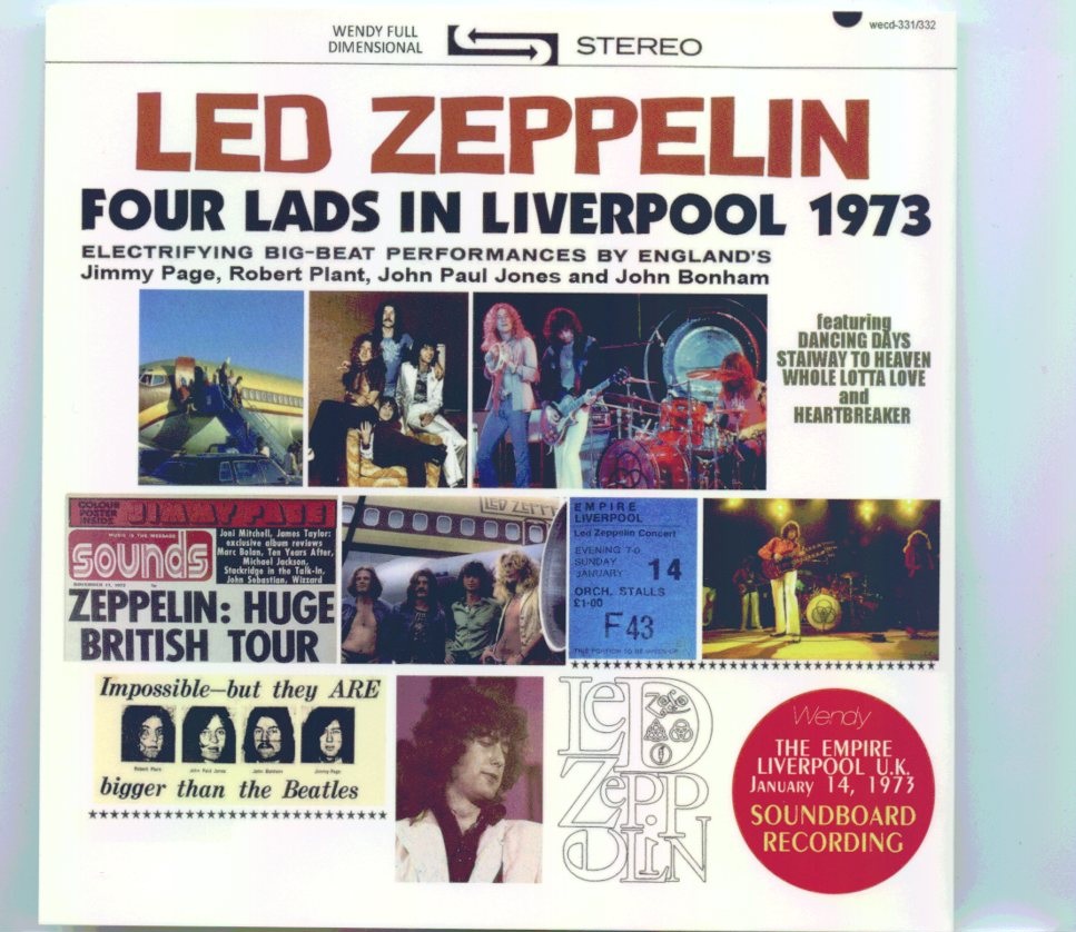Led Zeppelin – Four Lads in Liverpool 1973 ( 2 CD SET ) ( Wendy ) ( The Empire Liverpool, UK, January 14, 1973 ) front cover Led Zeppelin - Four Lads in Liverpool 1973 ( 2 CD SET ) ( Wendy ) ( The Empire Liverpool, UK, January 14, 1973 ) front cover
