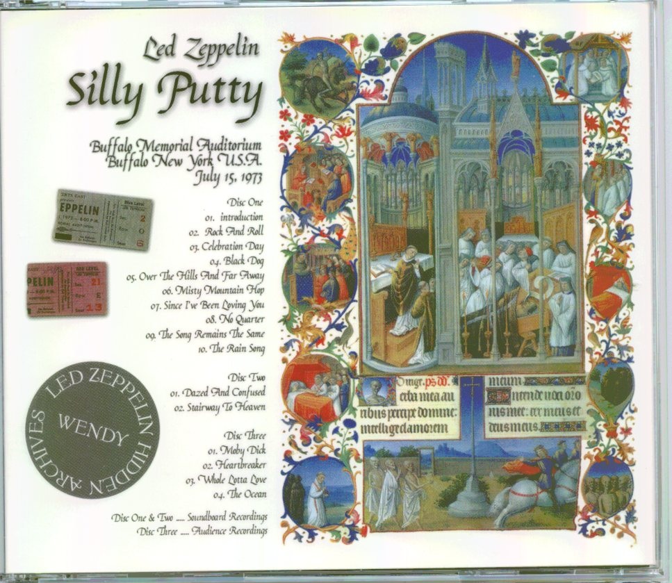 Led Zeppelin – Silly Putty ( 3 CD )( Wendy ) ( Live at Buffalo Memorial Auditorium, Buffalo, New York, July 15, 1973 ) front cover Led Zeppelin - Silly Putty ( 3 CD )( Wendy ) ( Live at Buffalo Memorial Auditorium, Buffalo, New York, July 15, 1973 ) front cover