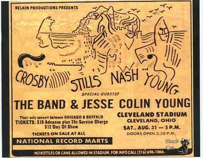 The Band – Cleveland Stadium ( 3 CD set ) ( With Crosby Stills Nash & Young Live at Cleveland , OH , August 31st , 1974 ) front cover The Band - Cleveland Stadium ( 3 CD set ) ( With Crosby Stills Nash & Young Live at Cleveland , OH , August 31st , 1974 ) front cover