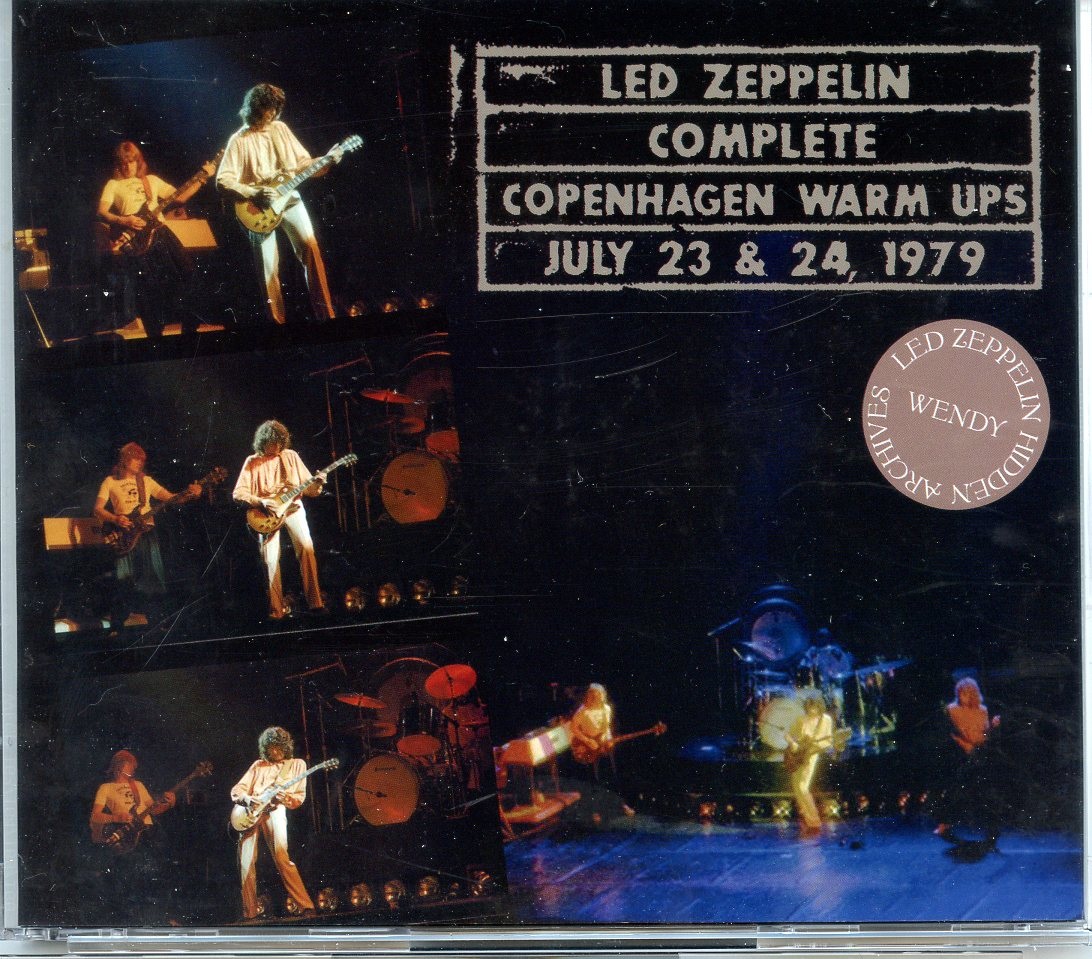 Led Zeppelin – Complete Copenhagen Warm-Ups ( 4 CD SET ) ( Wendy ) ( Falkoner Theater , Denmark , July 23rd & 24th , 1979 ) front cover Led Zeppelin - Complete Copenhagen Warm-Ups ( 4 CD SET ) ( Wendy ) ( Falkoner Theater , Denmark , July 23rd & 24th , 1979 ) front cover
