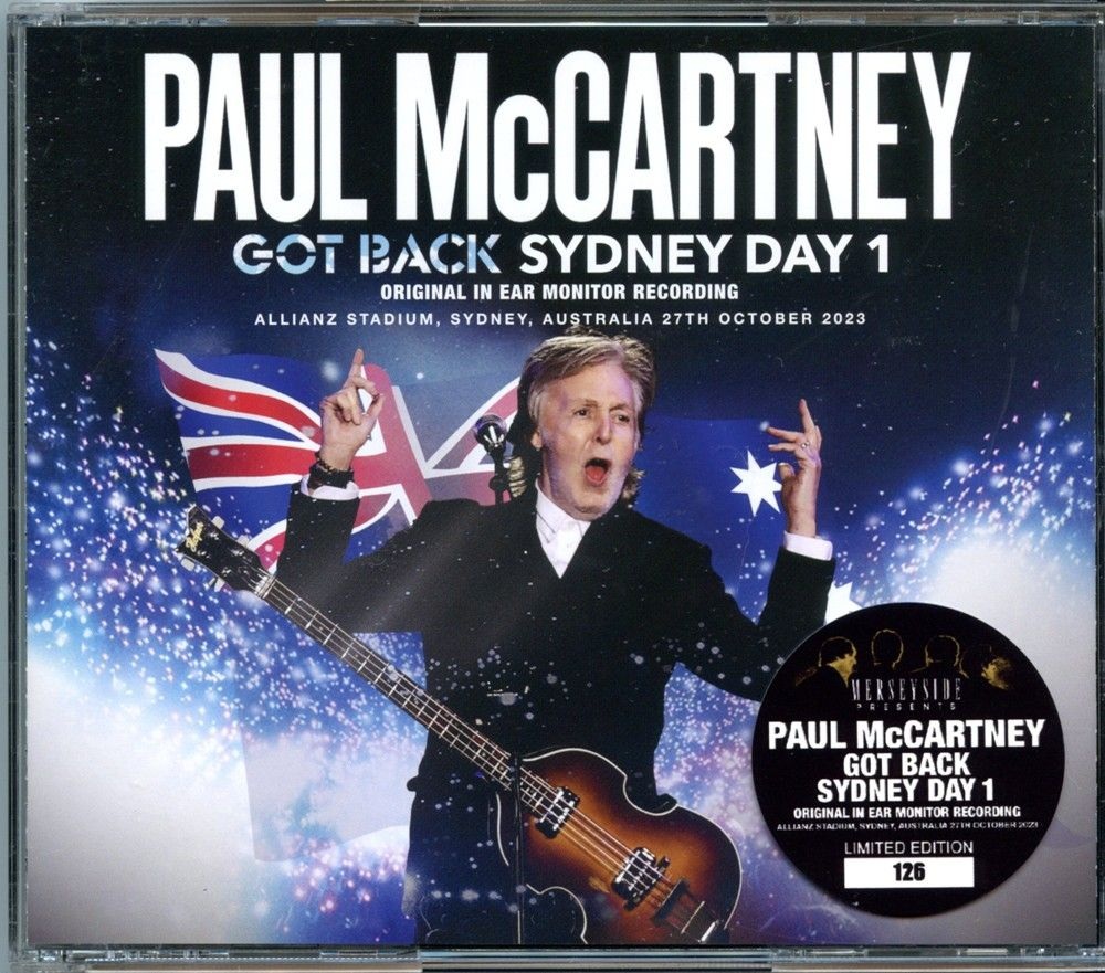 Paul McCartney – Got Back Sydney Day 1 ( 4 CD SET ) ( Merseyside ) ( Allianz Stadium, Sydney, Australia, October 27th, 2023 ) front cover Paul McCartney - Got Back Sydney Day 1 ( 4 CD SET ) ( Merseyside ) ( Allianz Stadium, Sydney, Australia, October 27th, 2023 ) front cover