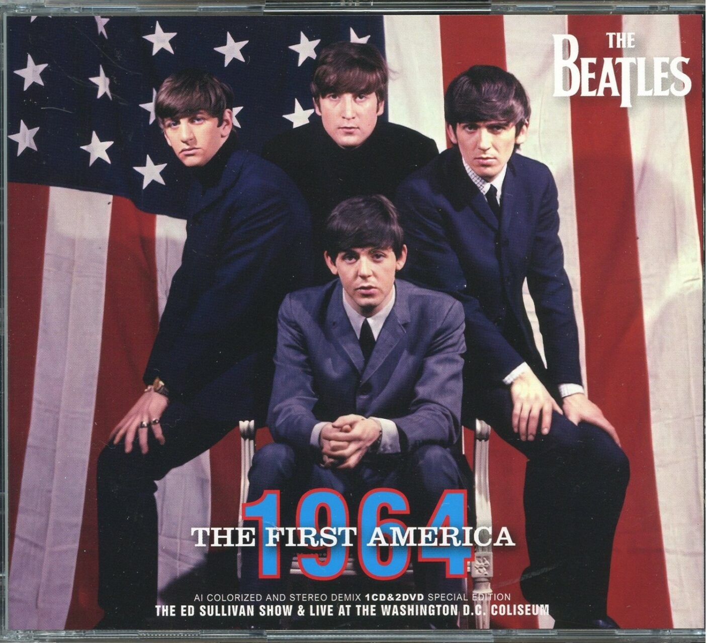 THE BEATLES – The First America 1964 ( 1 CD – 2 DVD SET ) ( GOLDIES ) ( Ed Sullivan including Alternate Edits, Washington Coliseum plus Live News Reports ) front cover THE BEATLES - The First America 1964 ( 1 CD - 2 DVD SET ) ( GOLDIES ) ( Ed Sullivan including Alternate Edits, Washington Coliseum plus Live News Reports ) front cover