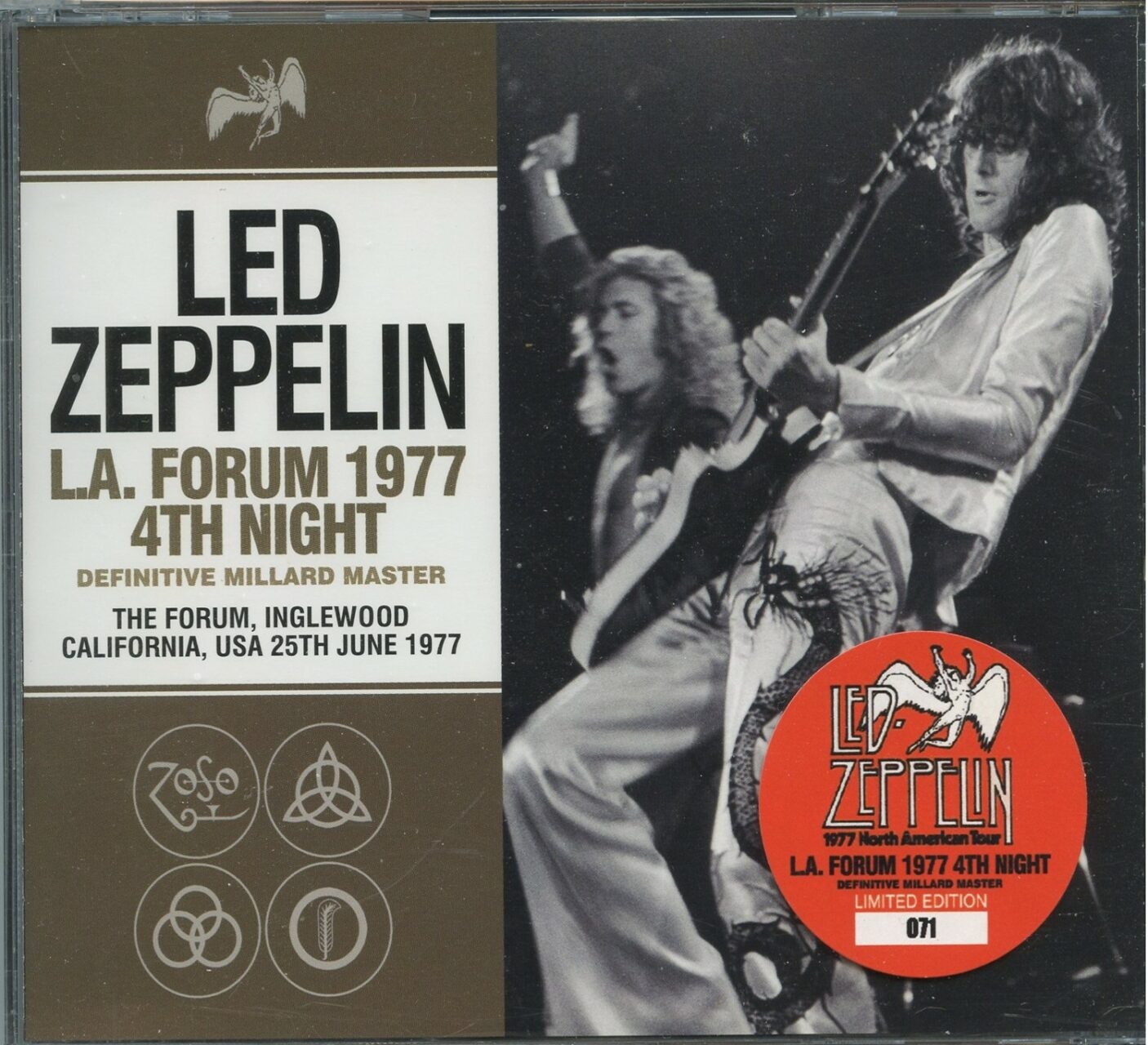 LED ZEPPELIN – LA Forum 1977 4th Night Definitive Millard Master ( 3 CD SET ) ( The Forum Inglewood, CA, USA, June 25th, 1977 ) front cover LED ZEPPELIN - LA Forum 1977 4th Night Definitive Millard Master ( 3 CD SET ) ( The Forum Inglewood, CA, USA, June 25th, 1977 ) front cover