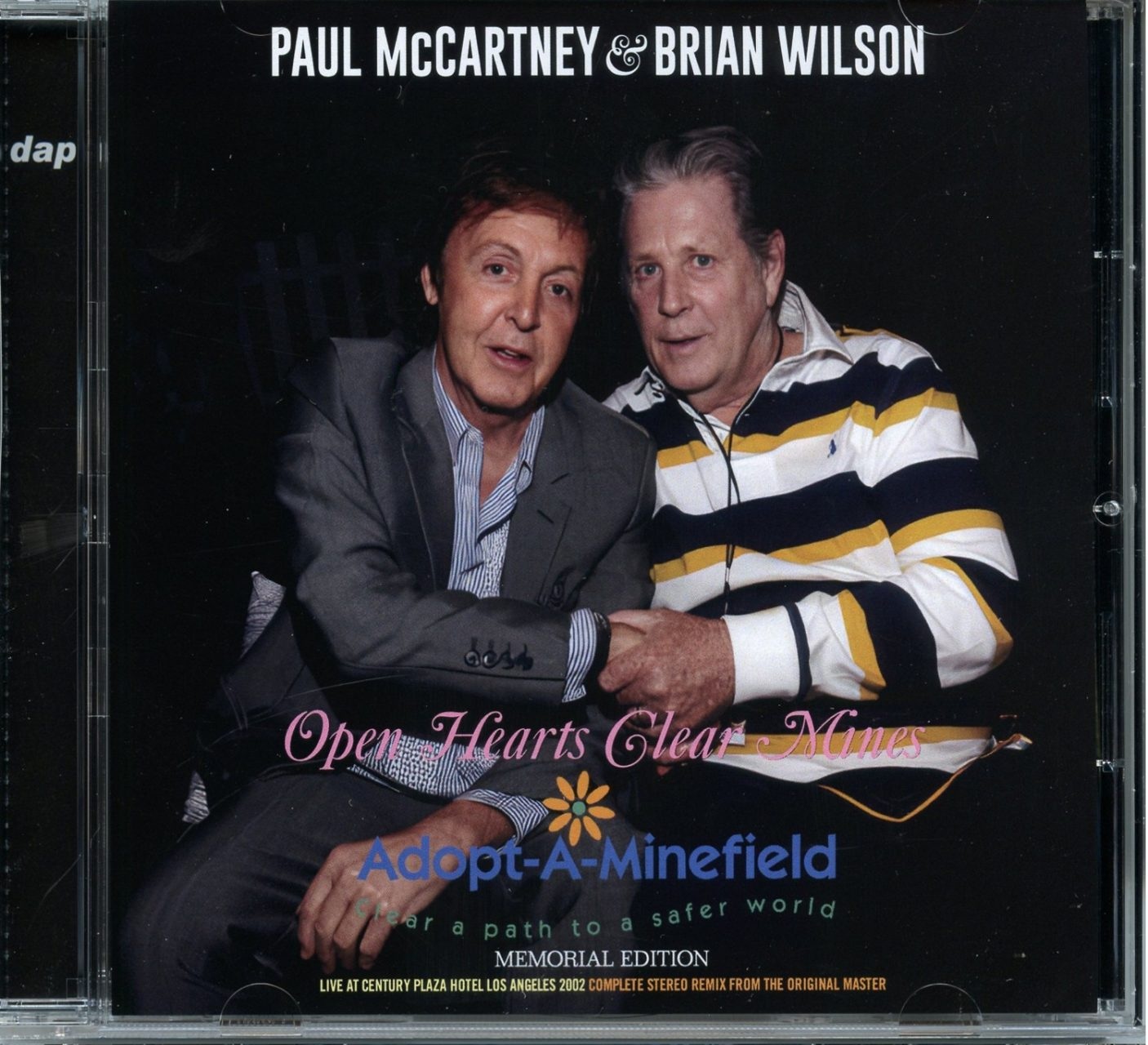 PAUL McCARTNEY and BRIAN WILSON – Open Hearts Clean Mines Memorial Edition ( DAP ) ( Century Plaza Hotel, Los Angeles, CA, USA, September 18th, 2002 ) front cover PAUL McCARTNEY and BRIAN WILSON - Open Hearts Clean Mines Memorial Edition ( DAP ) ( Century Plaza Hotel, Los Angeles, CA, USA, September 18th, 2002 ) front cover