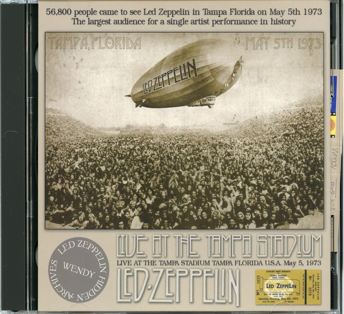 LED ZEPPELIN – Live At The Tampa Stadium 1973 ( 2 CD ) ( WENDY ) ( Tampa Stadium, Tampa, FL, May 5th, 1973 ) front cover LED ZEPPELIN - Live At The Tampa Stadium 1973 ( 2 CD ) ( WENDY ) ( Tampa Stadium, Tampa, FL, May 5th, 1973 ) front cover