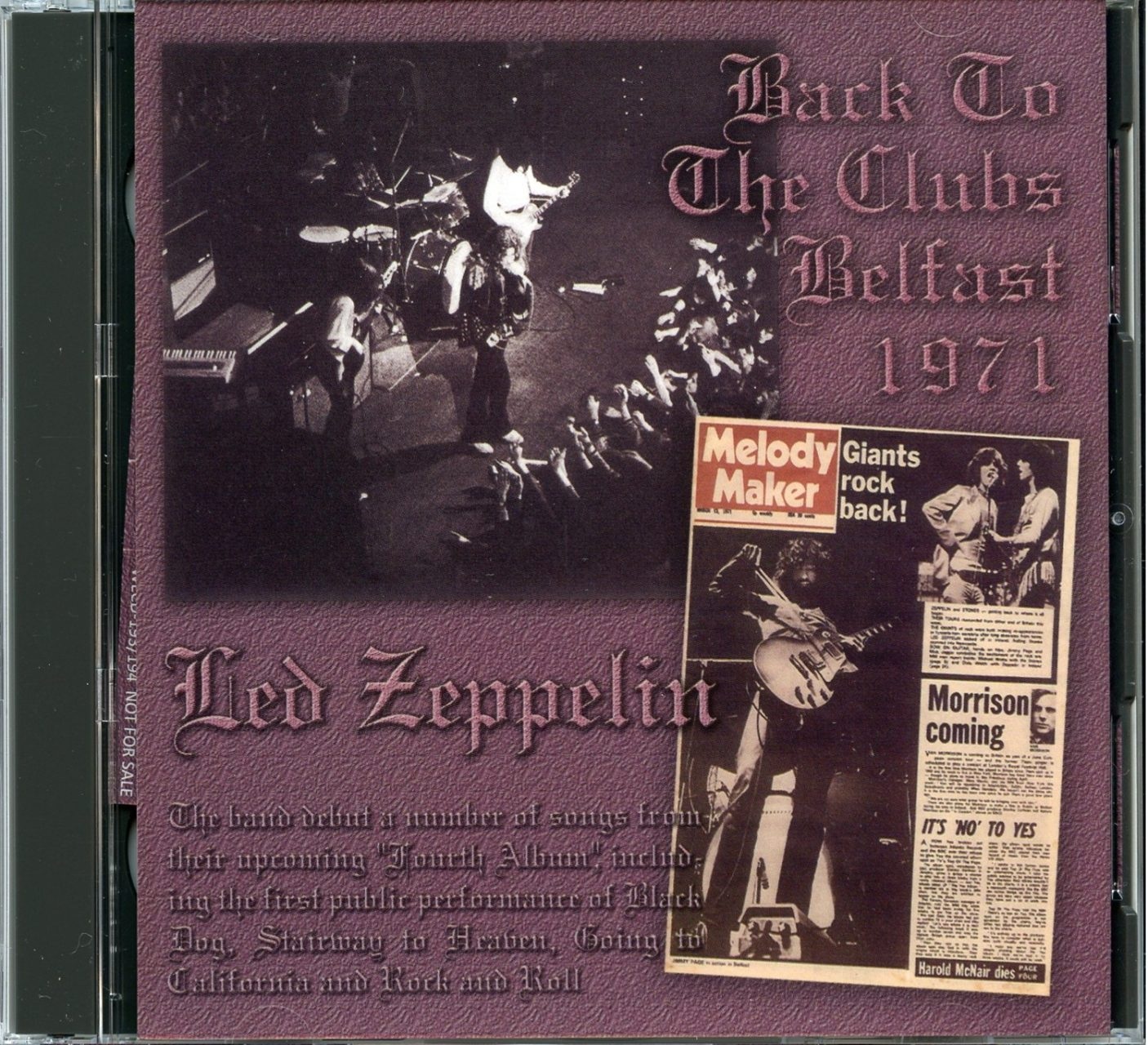 LED ZEPPELIN – Back To The Clubs Belfast 1971 ( 2 CD ) ( WENDY ) ( Ulster Hall Belfast, Northern Ireland, March 5th, 1971 ) front cover LED ZEPPELIN - Back To The Clubs Belfast 1971 ( 2 CD ) ( WENDY ) ( Ulster Hall Belfast, Northern Ireland, March 5th, 1971 ) front cover