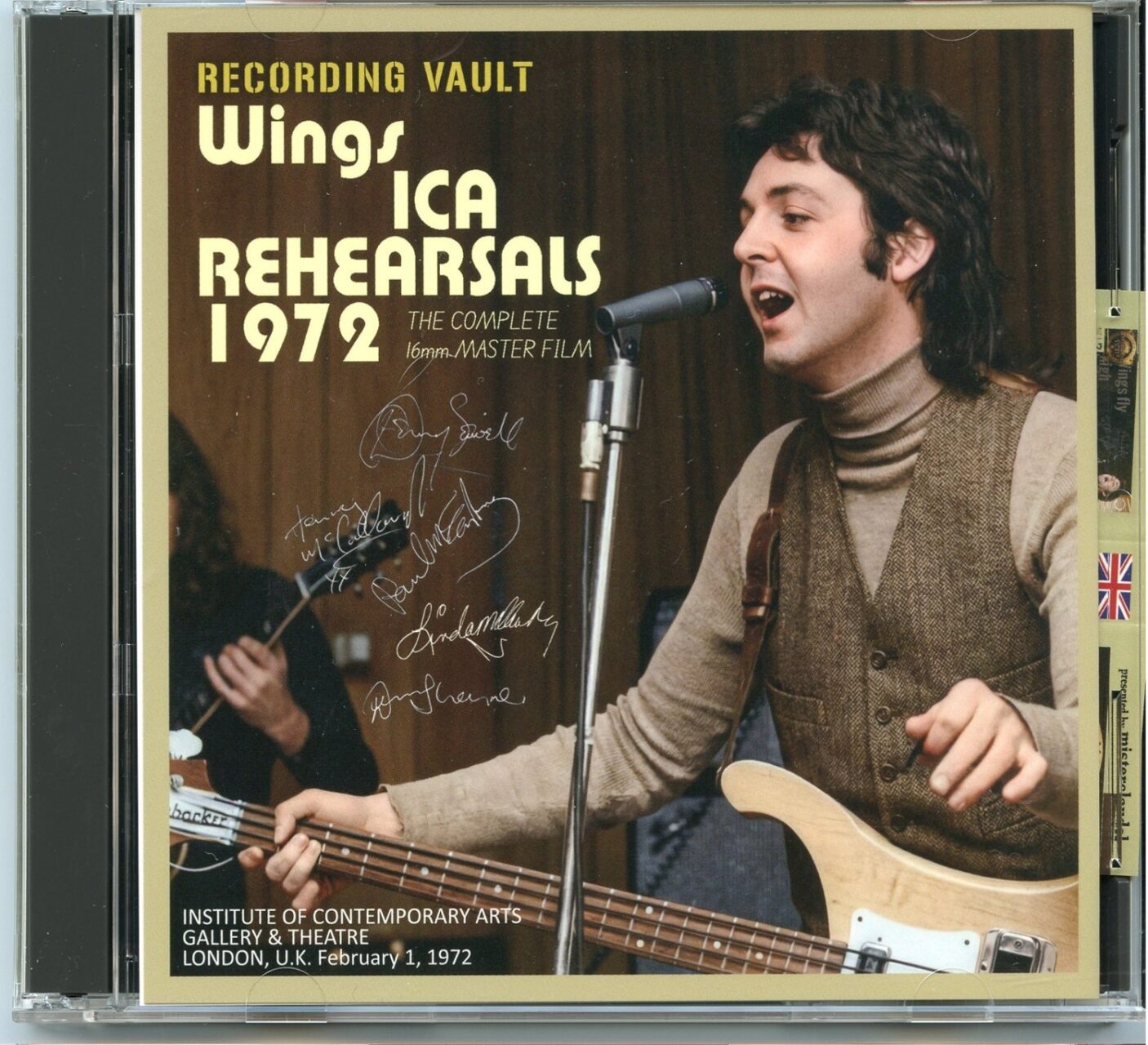 Paul McCartney Wings – Recording Vault ICA Rehearsals 1972 ( 2 CD SET ) ( Misterclaudel ) ( Institute of Contemporary Arts Gallery And Theatre, London, UK, February 1st, 1972 ) front cover Paul McCartney Wings – Recording Vault ICA Rehearsals 1972 ( 2 CD SET ) ( Misterclaudel ) ( Institute of Contemporary Arts Gallery And Theatre, London, UK, February 1st, 1972 ) front cover